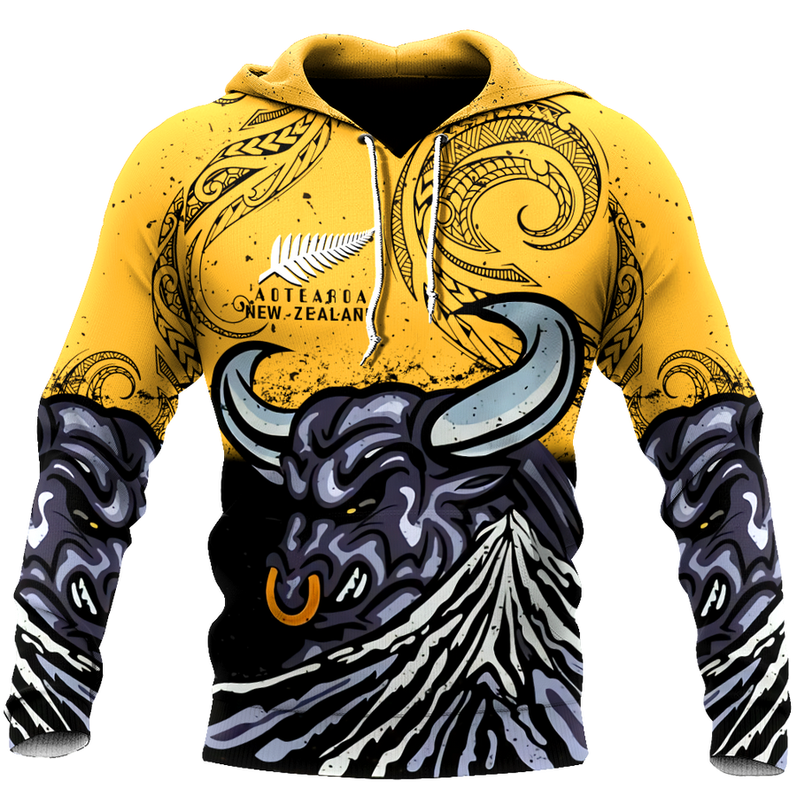 New zealand taranaki maori bull 3d all over printed shirt and short for man and women-Apparel-PL8386-Hoodie-S-Vibe Cosy™