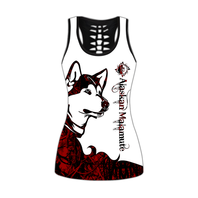 Alaskan malamute red tattoos legging + hollow tank combo DD08212004