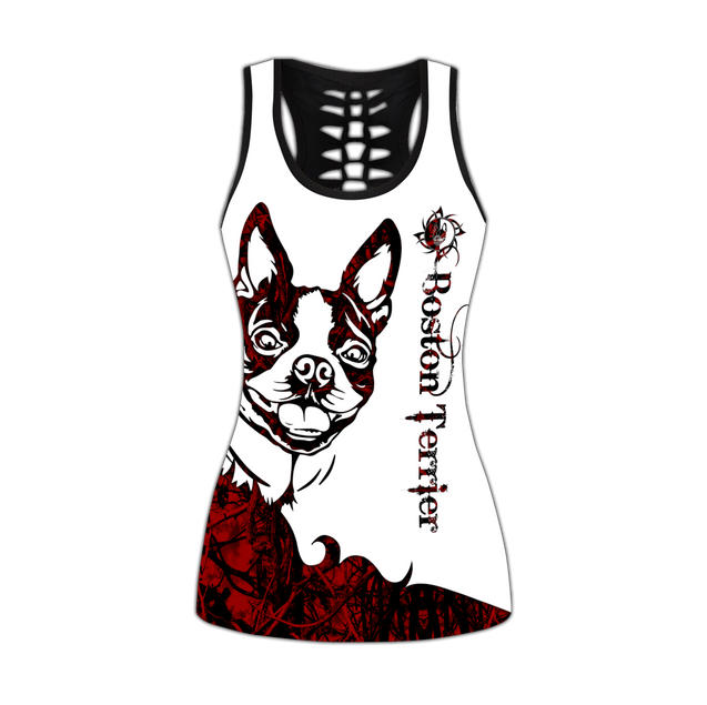 Boston Terrier red tattoos legging + hollow tank combo DD09172002