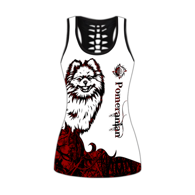 Pomeranian red tattoos legging + hollow tank combo DD09182001