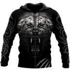 3D Tattoo White Tiger Over Printed Hoodie
