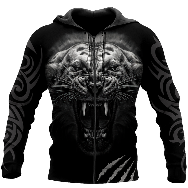 3D Tattoo White Tiger Over Printed Hoodie