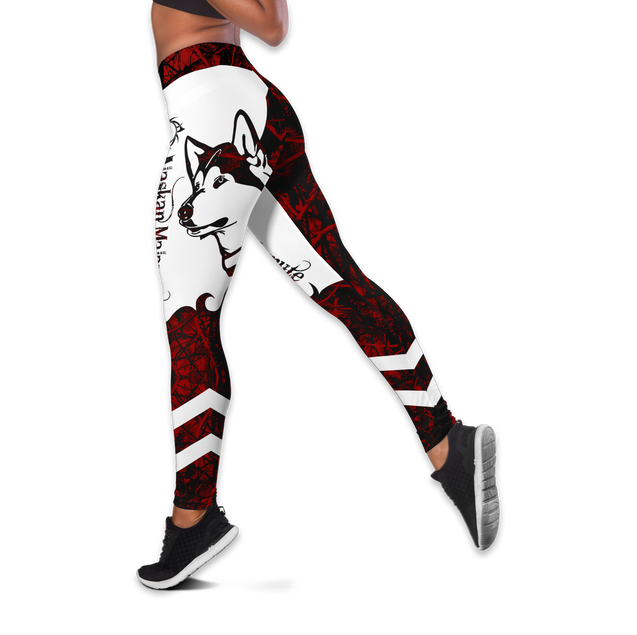 Alaskan malamute red tattoos legging + hollow tank combo DD08212004