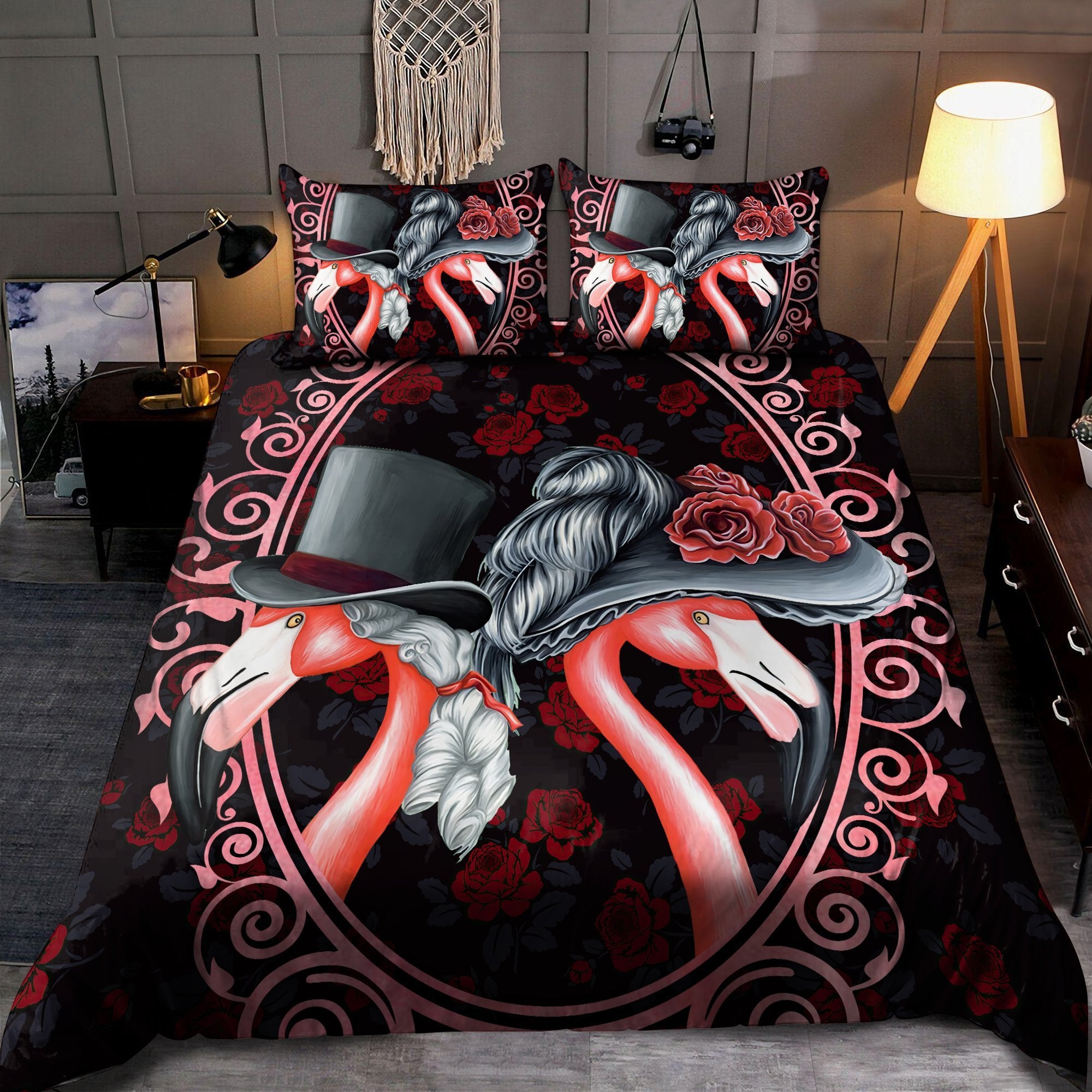 Love Gift Beautiful Victorian Flamingo Couple Bedding Set MEI