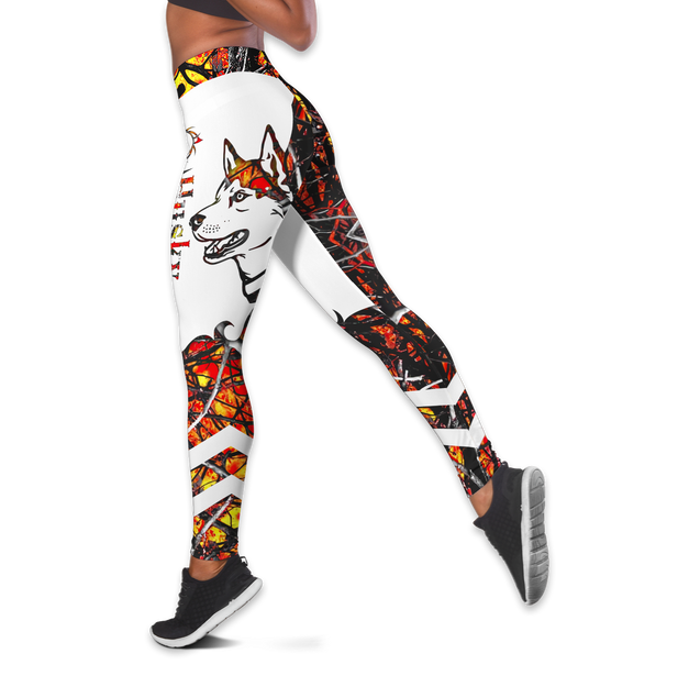 Husky orange tattoos legging + hollow tank combo DD08122001S4