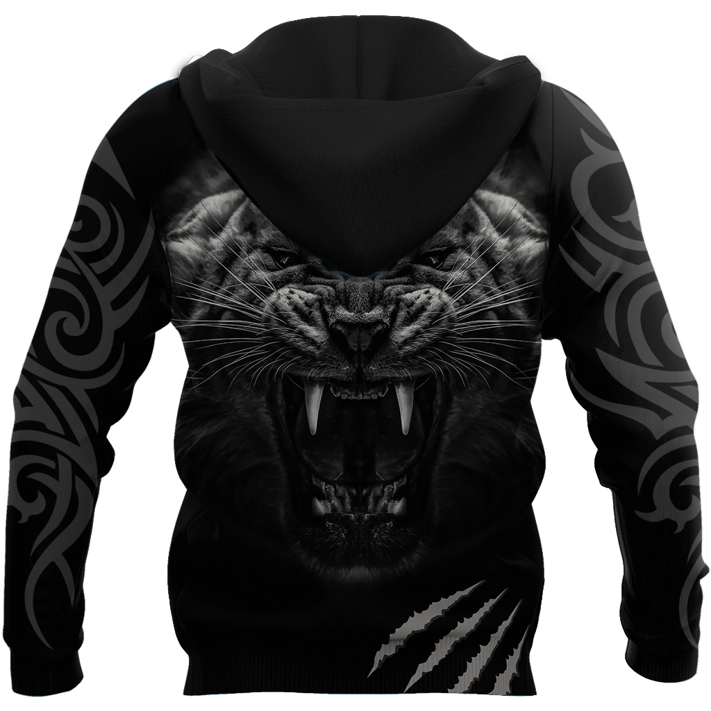 3D Tattoo White Tiger Over Printed Hoodie