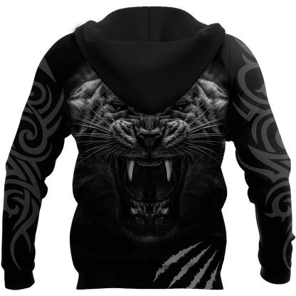 3D Tattoo White Tiger Over Printed Hoodie