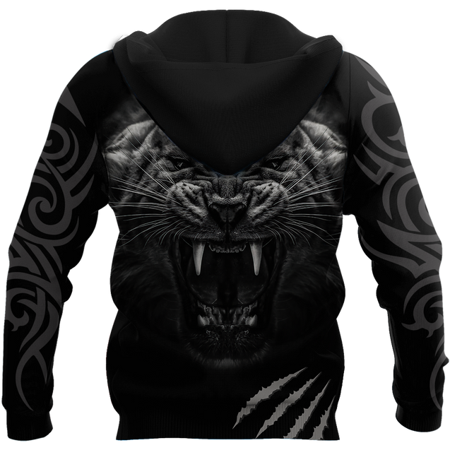 3D Tattoo White Tiger Over Printed Hoodie