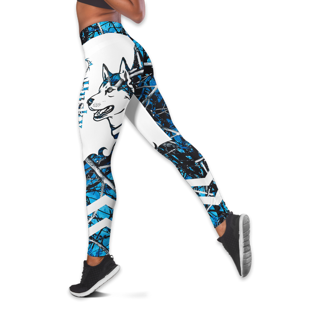 Husky blue tattoos legging + hollow tank combo DD08122001S1