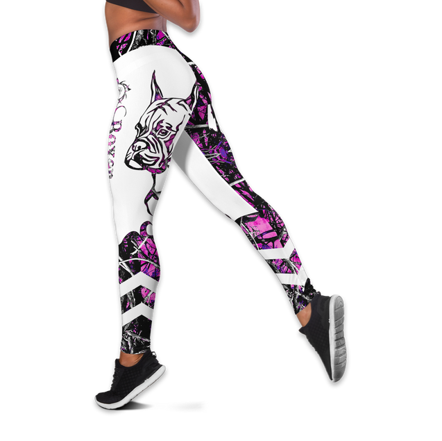 Boxer pink tattoos legging + hollow tank combo DD08042004S2