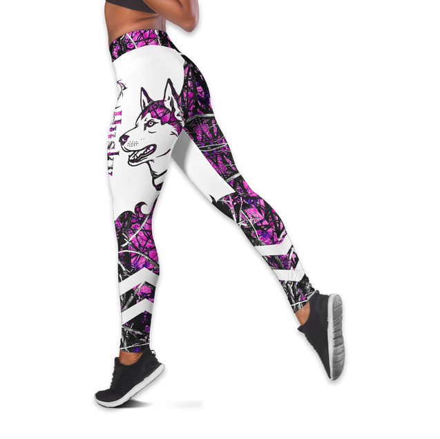 Husky pink tattoos legging + hollow tank combo DD08122001S2