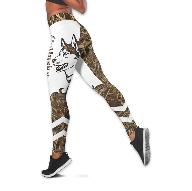 Husky brown tattoos legging + hollow tank combo DD08122001S3