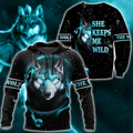 Love Gift Unisex All Over Printed Wolf Couple Hoodie MEI