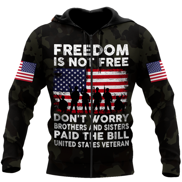 Veteran Freedom is not Free 3D all over printed shirts for men and women DD05252001-Apparel-Huyencass-Zipped Hoodie-S-Vibe Cosy™