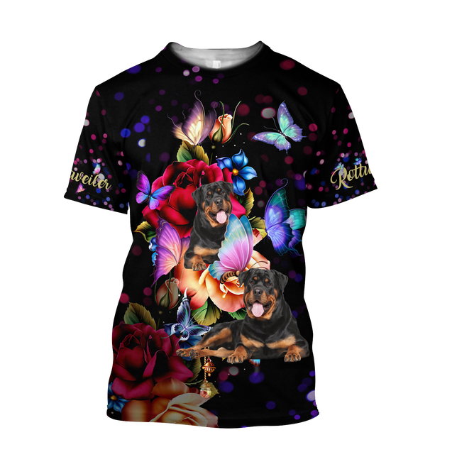 Rottweiler and Butterfly 3D All Over Print Hoodie