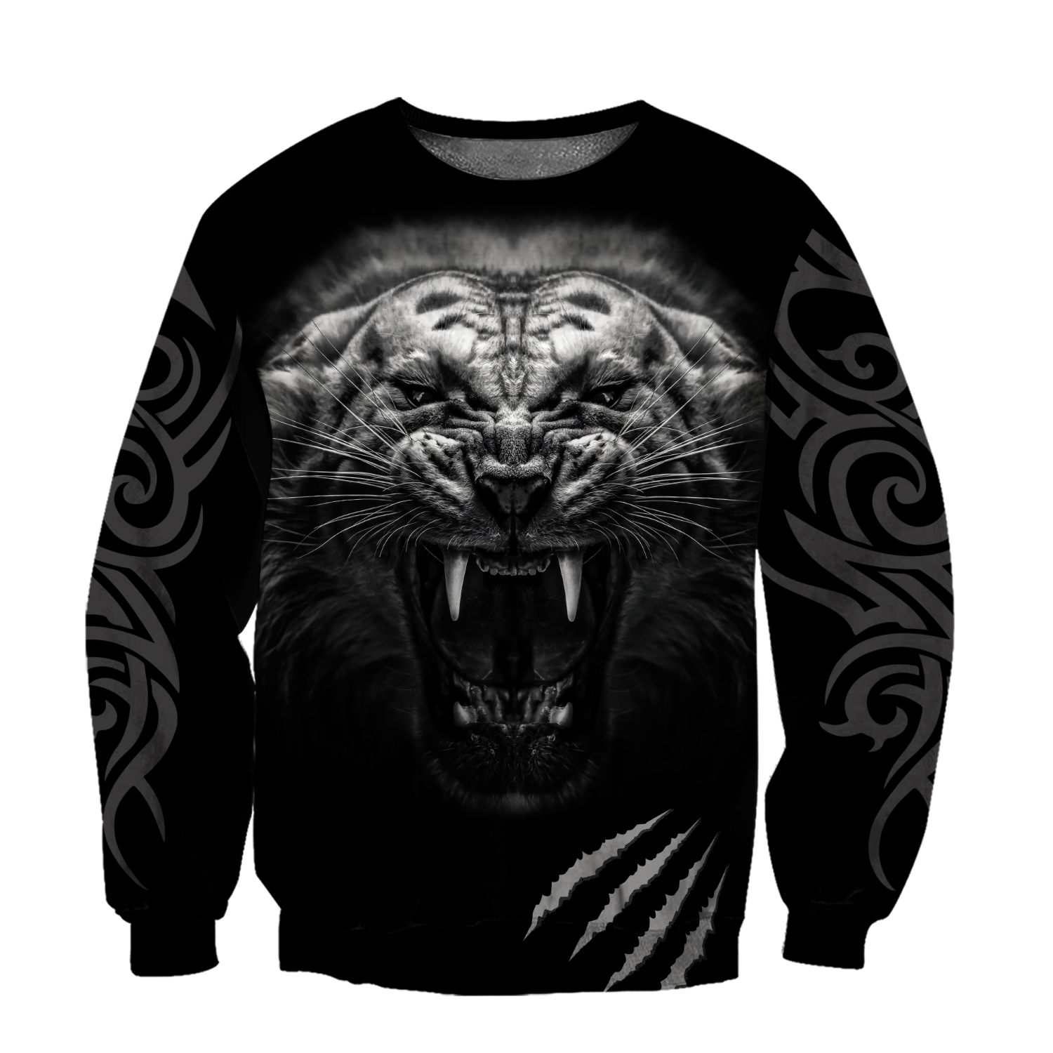 3D Tattoo White Tiger Over Printed Hoodie