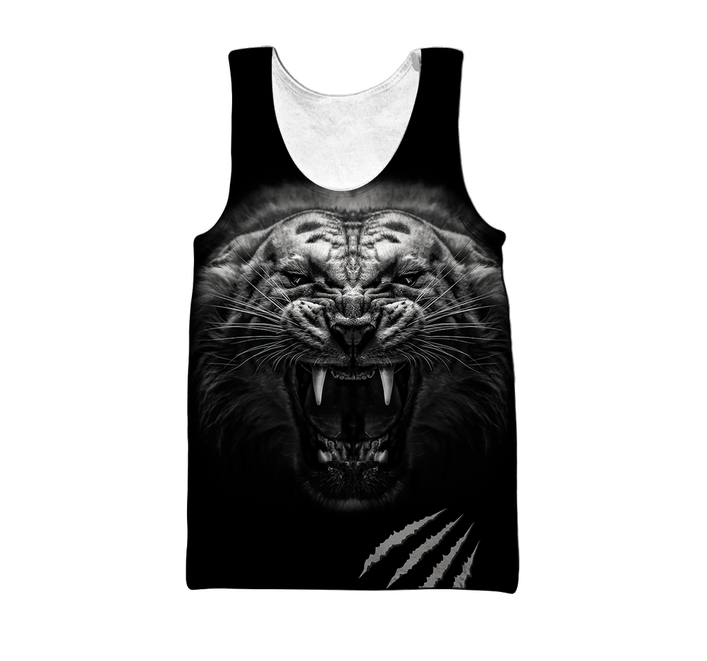 3D Tattoo White Tiger Over Printed Hoodie