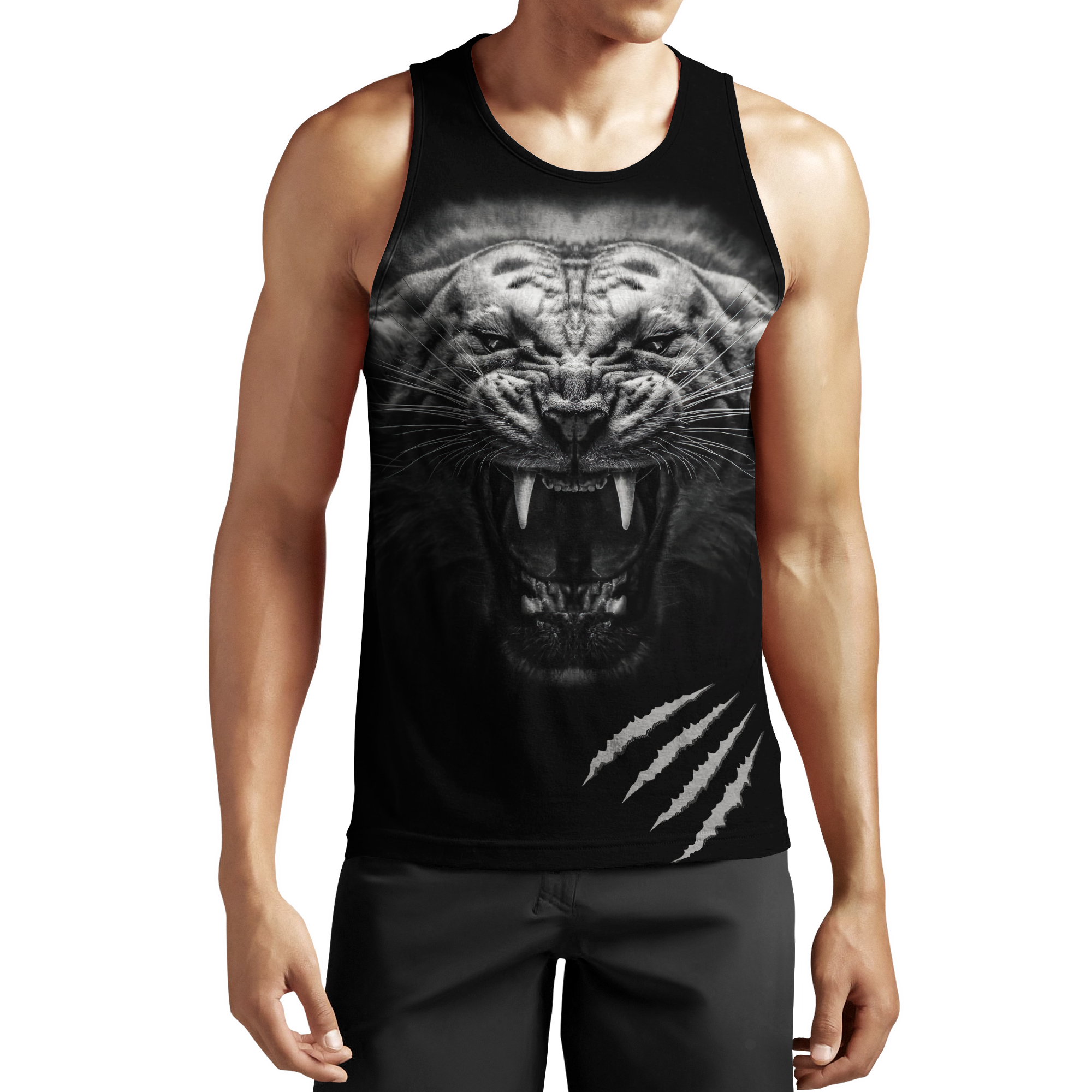 3D Tattoo White Tiger Over Printed Hoodie