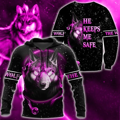 Love Gift Unisex All Over Printed Wolf Couple Hoodie MEI