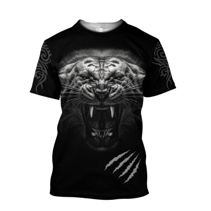 3D Tattoo White Tiger Over Printed Hoodie