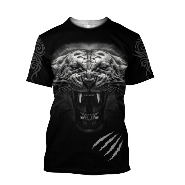 3D Tattoo White Tiger Over Printed Hoodie