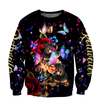 Rottweiler and Butterfly 3D All Over Print Hoodie