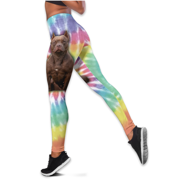 Pitbull mom colorful legging + hollow tank combo DD09152001