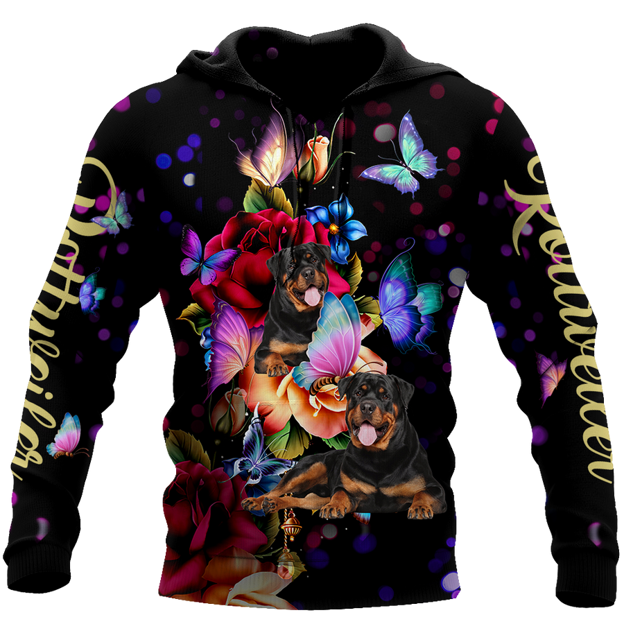 Rottweiler and Butterfly 3D All Over Print Hoodie