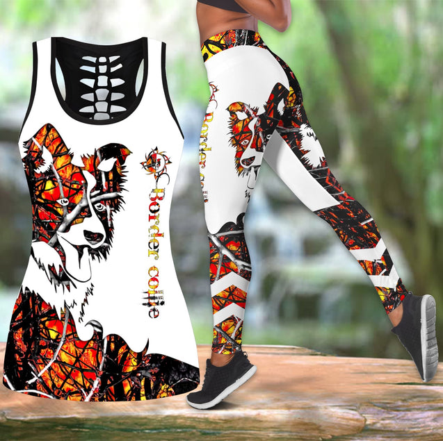 Border collie orange tattoos legging + hollow tank combo DD08132002S2