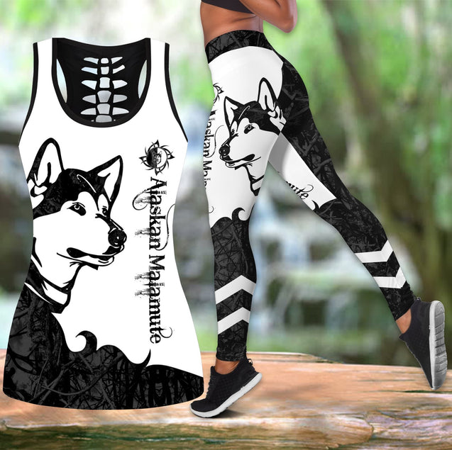 Alaskan malamute black tattoos legging + hollow tank combo DD08212004S