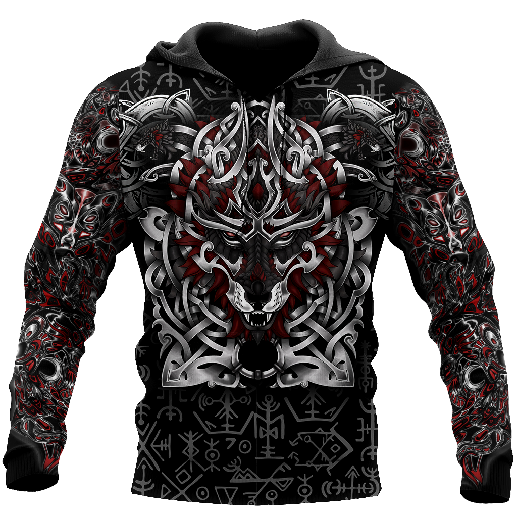 3D All Over Print Celtic Viking Wolf Hoodie DD08262002