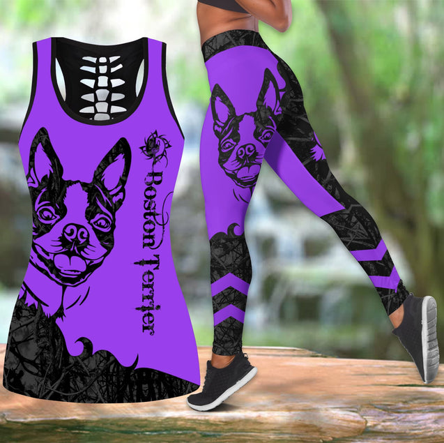 Boston Terrier tattoos legging + hollow tank combo DD09172002S1