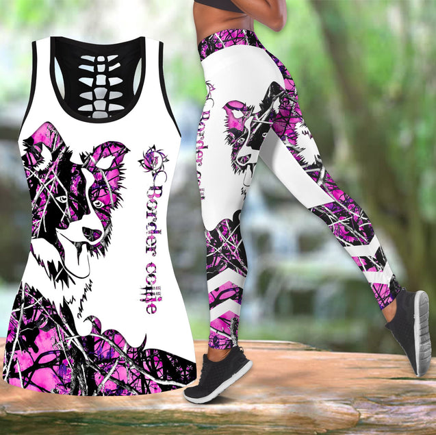 Border collie pink tattoos legging + hollow tank combo DD08132002S3