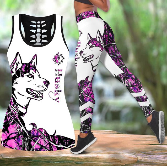 Husky pink tattoos legging + hollow tank combo DD08122001S2