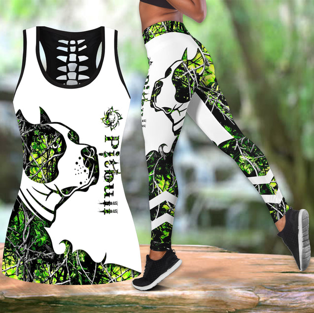 Pitbull green tattoos legging + hollow tank combo HG71802S1-Apparel-HG-S-S-Vibe Cosy™