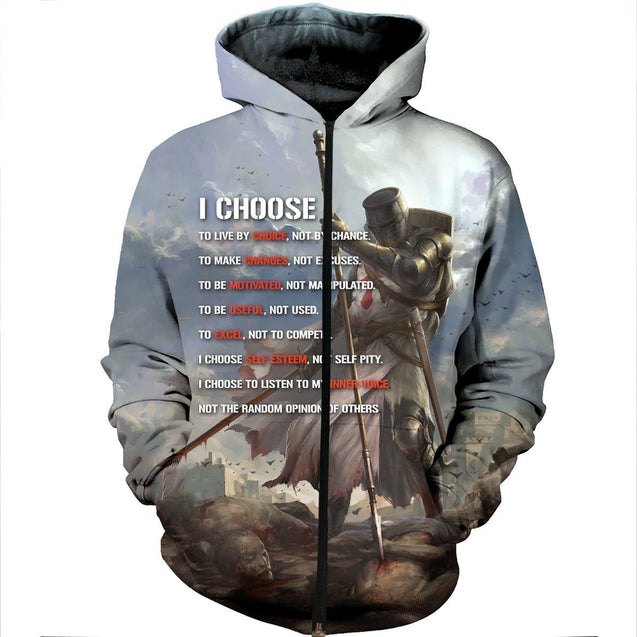 3D All Over Printed I choose to live by choice Knight Templar Shirts and Shorts-Knight Templar-LIASOSO-Zipped Hoodie-XS-Vibe Cosy™