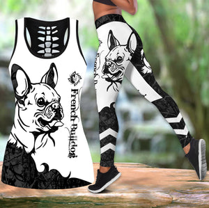 French bulldog black tattoos legging + hollow tank combo DD08142004S