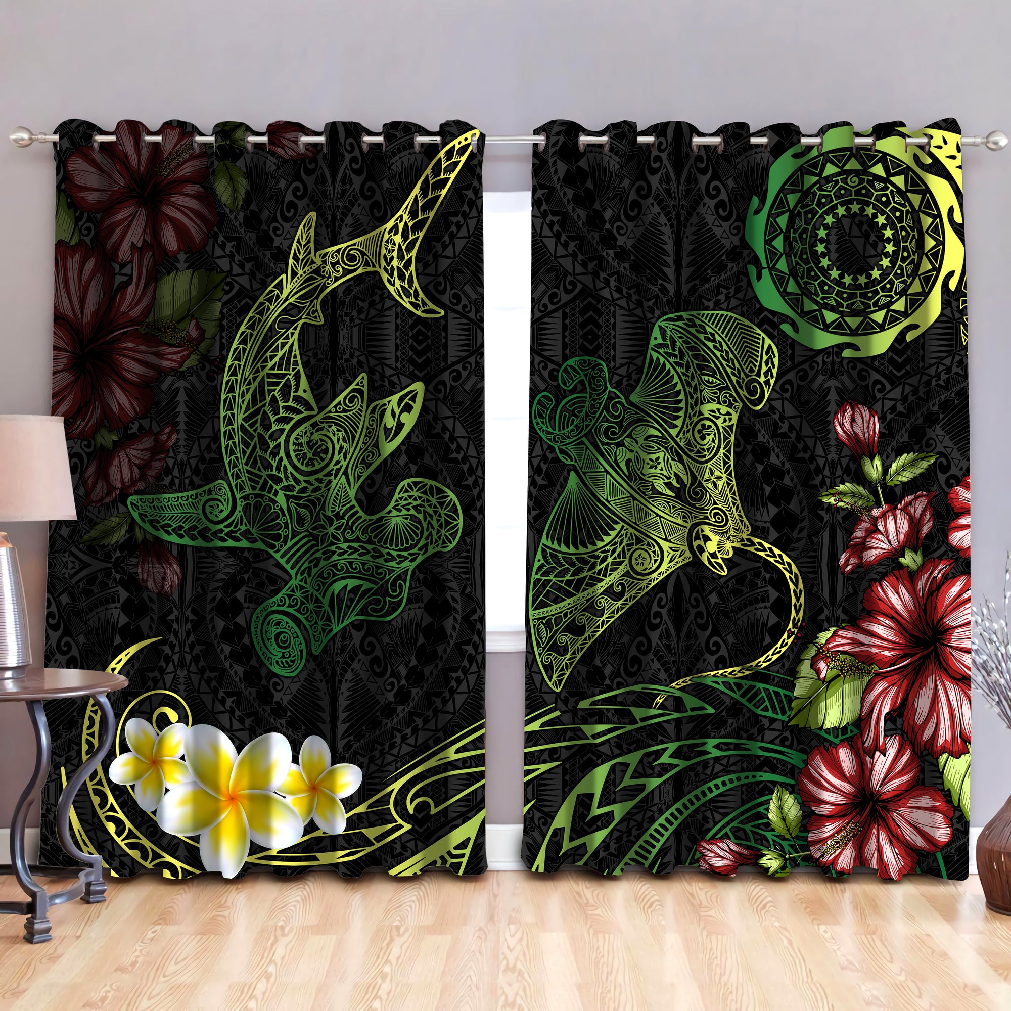 Cook Islands Beautiful Rays Tipani Hibiscus Thermal Grommet Window Curtains-Curtains-Huyencass-52'' x 63''-Vibe Cosy™