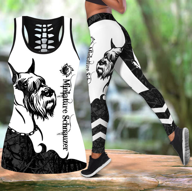 Miniature Schnauzer black tattoos legging + hollow tank combo DD08222002S