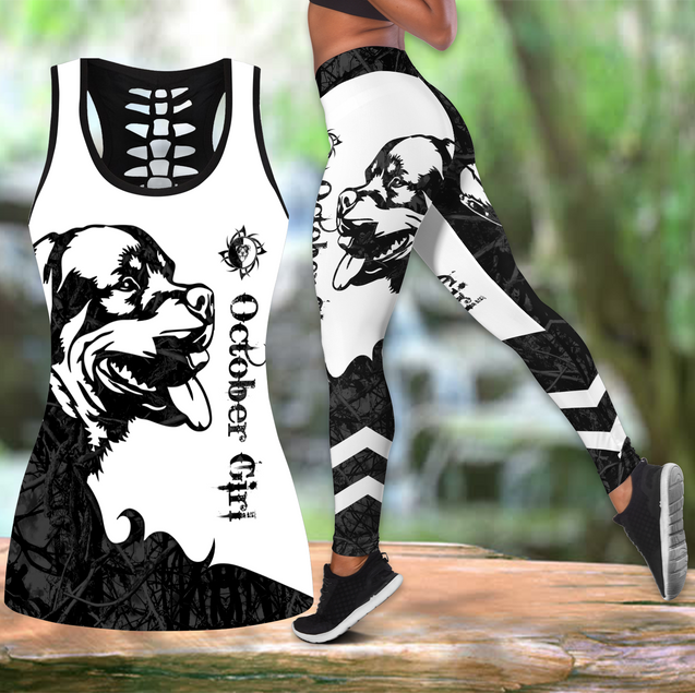 Rottweiler october girl tattoos legging + hollow tank combo DD08312002