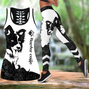 Border collie black tattoos legging + hollow tank combo DD08132002S