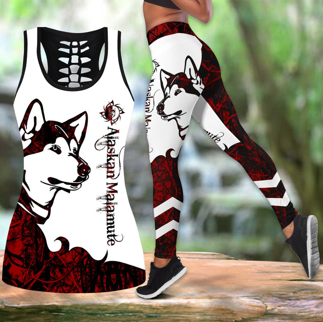 Alaskan malamute red tattoos legging + hollow tank combo DD08212004