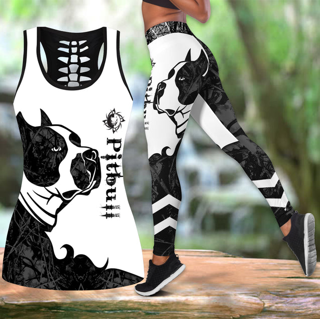 Pitbull black tattoos legging + hollow tank combo HG71802S-Apparel-HG-S-S-Vibe Cosy™