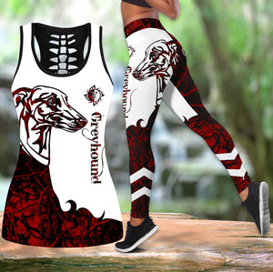 Greyhound red tattoos legging + hollow tank combo DD09052002S