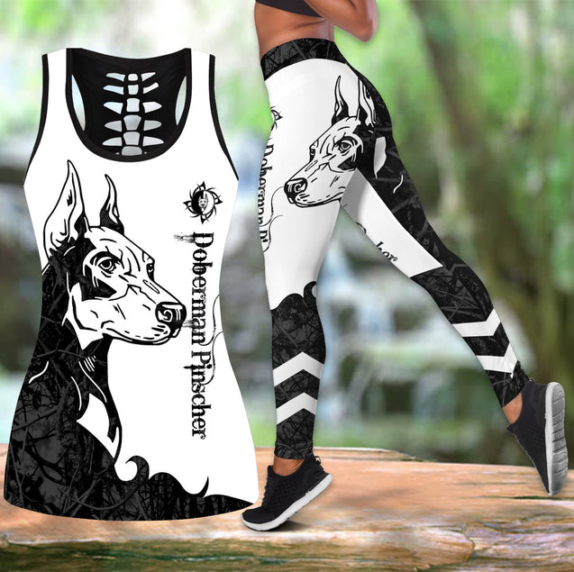 Doberman Pinscher black tattoos legging + hollow tank combo DD07292003S-Apparel-HG-S-S-Vibe Cosy™