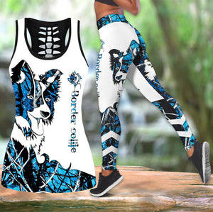 Border collie blue tattoos legging + hollow tank combo DD08132002S1