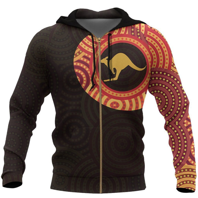 Australia In My Heart Aboriginal Tattoo Kangaroo Hoodie Yellow (No "Australia" words on back)-Apparel-PL8386-Zip -Up Hoodie-S-Vibe Cosy™