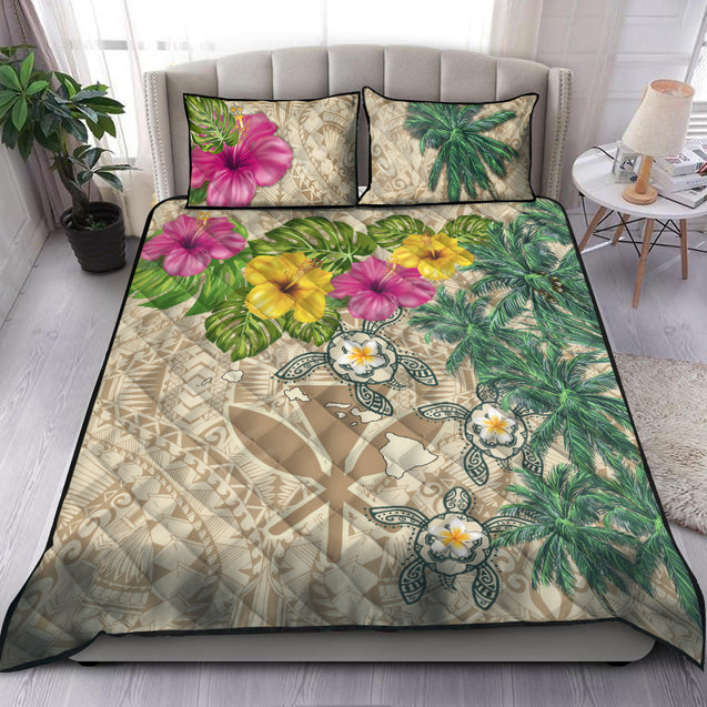 Kanaka Maoli (Hawaiian) bedding set, sea turtle tropical hibiscus tattoo beige DD05302002-HG-HG-US Twin-Vibe Cosy™