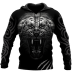 3D Tattoo White Tiger Over Printed Hoodie