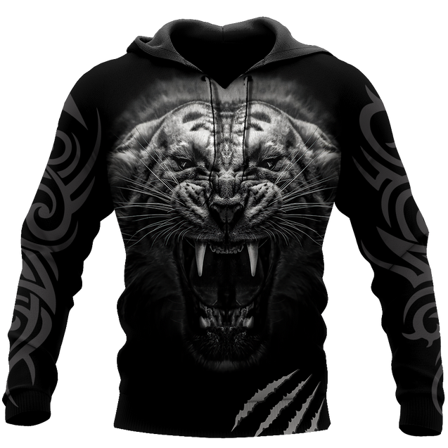 3D Tattoo White Tiger Over Printed Hoodie